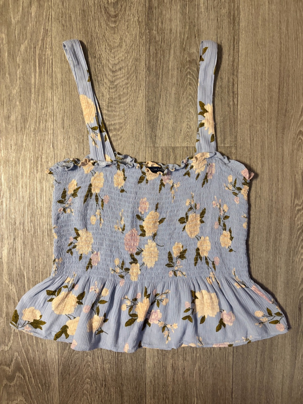 American Eagle Blue Floral Smocked Peplum Cami Tank Top Large